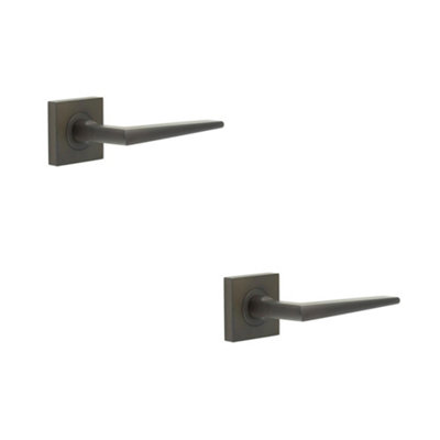 2 PACK Elegant Dark Bronze Door Handle on Square Rose for Luxury Spaces - Solid Brass Interior Handle