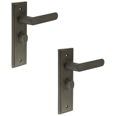 2 PACK Elegant Dark Bronze Door Handle with Backplate and Turn & Release Feature - Solid Brass Interior Handle