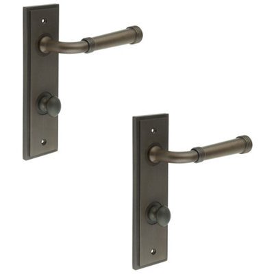 2 PACK Elegant Dark Bronze Door Handle with Backplate and Turn Release for Bathrooms - Solid Brass Interior Handle