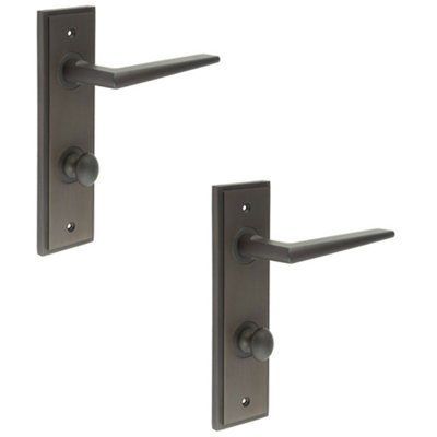 2 PACK Elegant Dark Bronze Door Handle with Backplate for Bathrooms Solid Brass - Interior Handle