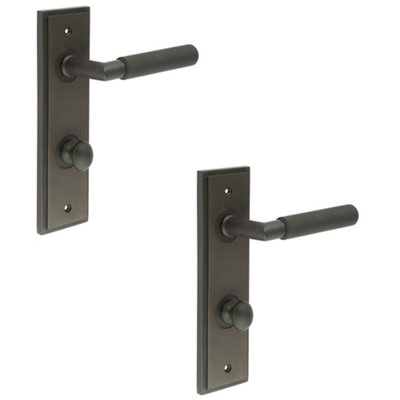 2 PACK Elegant Dark Bronze Door Handle with Backplate for Bathrooms - Solid Brass Interior Handle