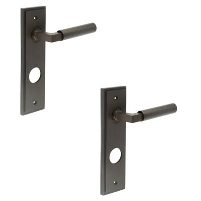 2 PACK Elegant Dark Bronze Door Handle with Backplate for Bathrooms - Solid Brass Interior Lever
