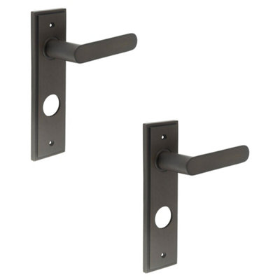 2 PACK Elegant Dark Bronze Door Handle with Backplate for Bathrooms - Solid Brass Interior Toilet Handle