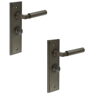 2 PACK Elegant Dark Bronze Door Handle with Backplate for Bathrooms Solid Brass Interior Toilet Handle