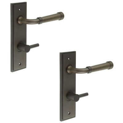 2 PACK Elegant Dark Bronze Door Handle with Backplate for Bathrooms - Solid Brass Toilet Interior Handle