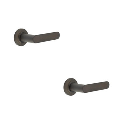 2 PACK Elegant Dark Bronze Door Handle with Plain Rose Design - Solid Brass Interior Handle