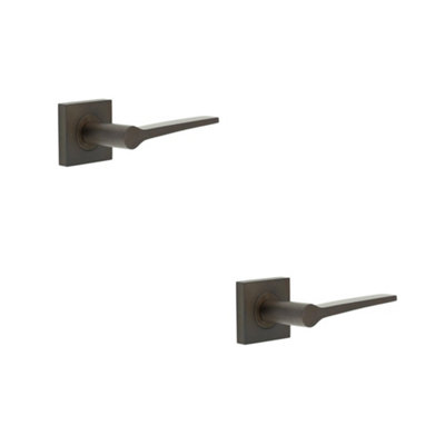 2 PACK Elegant Dark Bronze Door Handle with Square Rose - Solid Brass Interior Handle