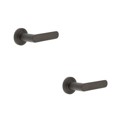 2 PACK Elegant Dark Bronze Door Handle with Stepped Rose Design - Solid Brass Interior Handle