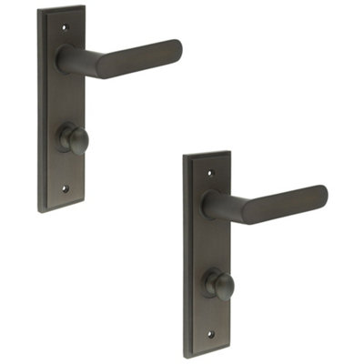 2 PACK Elegant Dark Bronze Door Handle with Turn & Release for Bathrooms - Solid Brass Interior Handle