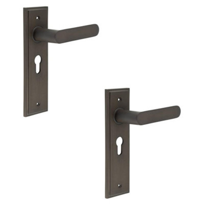 2 PACK Elegant Dark Bronze Euro Backplate Door Handle for Luxurious Homes - Solid Brass Interior Handle