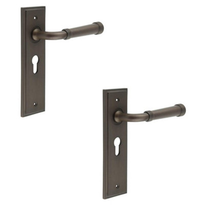 2 PACK Elegant Dark Bronze Euro Backplate Door Handle for Luxury Homes - Solid Brass Interior Handle