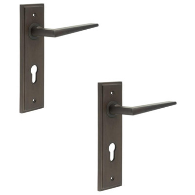 2 PACK Elegant Dark Bronze Euro Backplate Door Handle for Modern Homes - Solid Brass Interior Handle