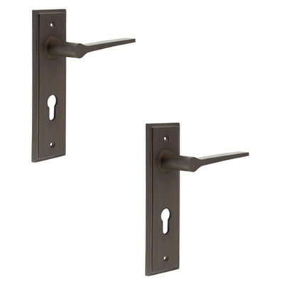 2 PACK Elegant Dark Bronze Euro Backplate Door Handle - Solid Brass Interior Handle