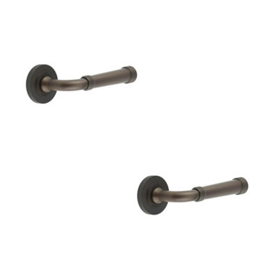 2 PACK Elegant Dark Bronze Knurled Door Handle with Rose Design - Solid Brass Interior Handle