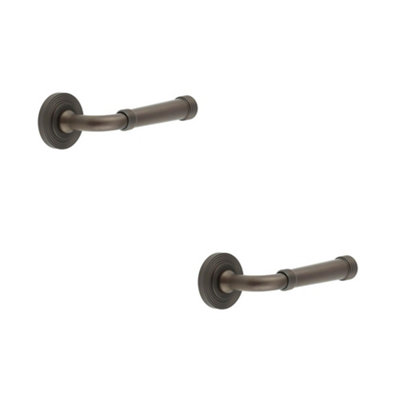 2 PACK Elegant Dark Bronze Reeded Rose Door Handle for Timeless Style - Solid Brass Interior Handle