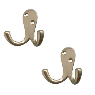 2 PACK Elegant Double Robe Hook in Polished Brass - 53mm - Wall Mounted Clothing Hook