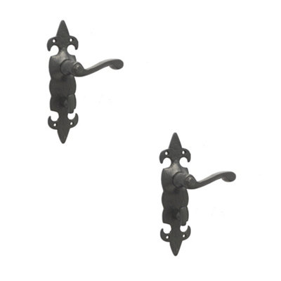 2 PACK Elegant Fleur De Lys Black Door Handle for Bathrooms - Interior Lever on Backplate