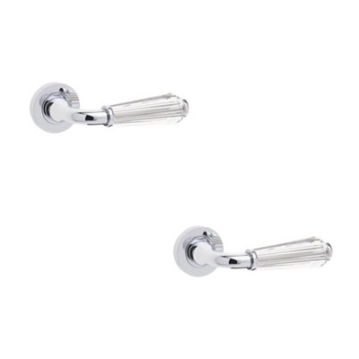 2 PACK Elegant Fluted Glass Door Handle in Polished Chrome - Interior Handle