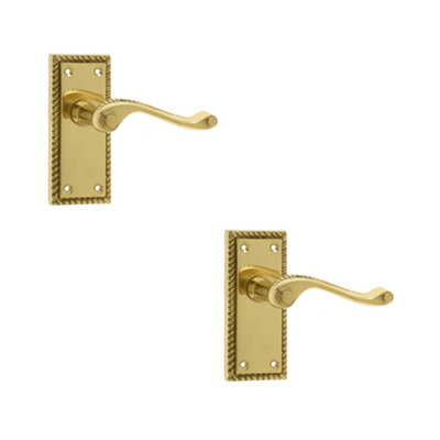 2 PACK Elegant Georgian Suite Door Handle with Polished Brass Finish - Interior Lever on Backplate