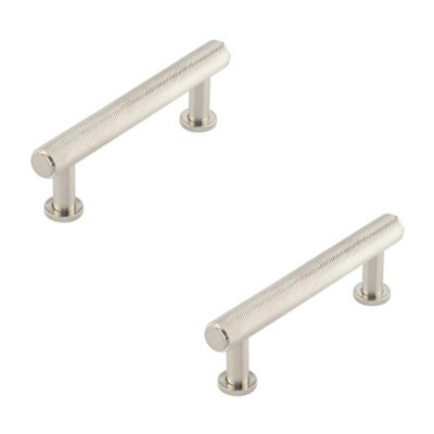 2 PACK Elegant Knurled Cabinet Handle in Satin Nickel - 96mm Premium Design - Kitchen Drawer Pull Handle