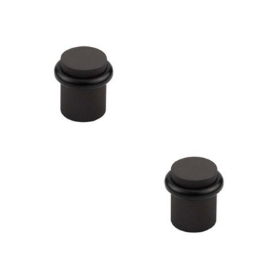 2 PACK Elegant Knurled Floor Mounted Doorstops in Dark Bronze 40mm Diameter - Solid Brass & Rubber Stopper