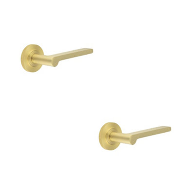 2 PACK Elegant Knurled Satin Brass Door Handle for Stylish Interiors - Solid Brass Interior Handle