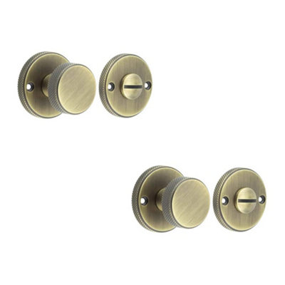 2 PACK Elegant Knurled Turn & Release in Antique Brass Finish - Door Handle