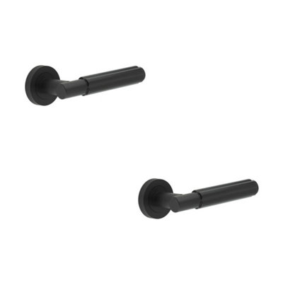 2 PACK Elegant Matt Black Door Lever Handle on Rose - Interior Handle