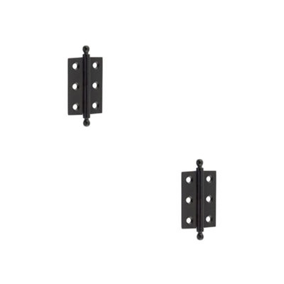 2 PACK Elegant Matt Black Finial Hinge 50x35mm for Cabinet Doors - Solid Brass - Door Hinges
