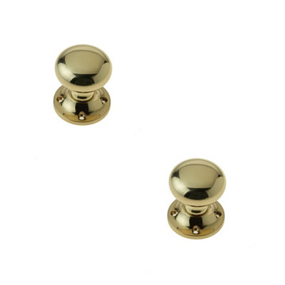 2 PACK Elegant Mushroom Rim Door Knob in Polished Brass - 57mm
