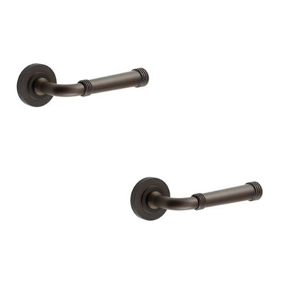 2 PACK Elegant Plain Rose Door Handle in Dark Bronze - Solid Brass Interior Handle