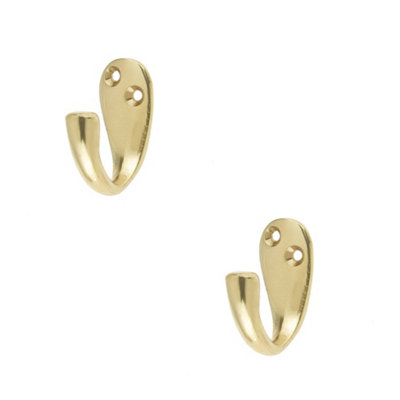2 PACK Elegant Polished Brass Single Robe Hook for Home - Wall Mounted Clothing Hook