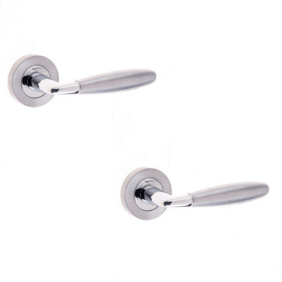 2 PACK Elegant Polished Chrome and Satin Chrome Door Handle Set for Internal Doors - Interior Handle