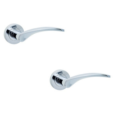 2 PACK Elegant Polished Chrome Door Handle on Rose for Modern and Traditional Interiors - Interior Handle