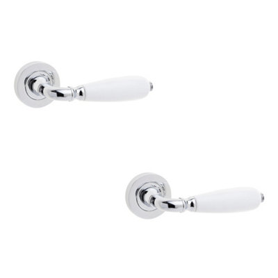2 PACK Elegant Polished Chrome Handle with White Porcelain Finish - Interior Handle