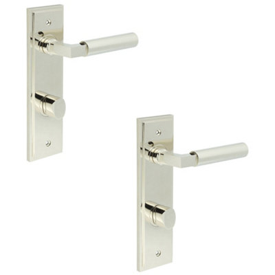 2 PACK Elegant Polished Nickel Bathroom Door Handle Set with Turn & Release Mechanism - Solid Brass Interior Handle