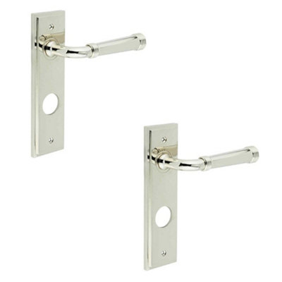 2 PACK Elegant Polished Nickel Bathroom Door Handle with Backplate - Solid Brass Interior Handle