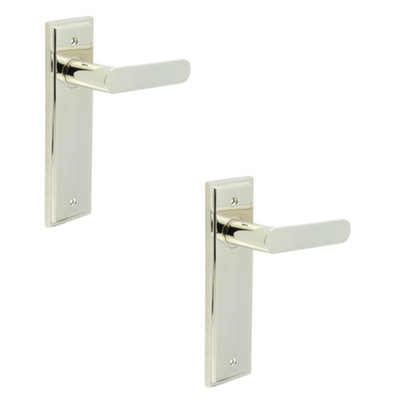2 PACK Elegant Polished Nickel Door Handle Latch Backplate for Luxury Homes - Solid Brass Interior Handle
