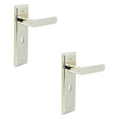 2 PACK Elegant Polished Nickel Door Handle Lock Backplate - Solid Brass Interior Toilet Handle