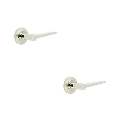 2 PACK Elegant Polished Nickel Door Handle on Chamfered Rose - Solid Brass Interior Handle