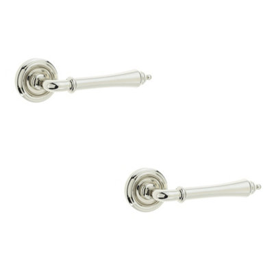 2 PACK Elegant Polished Nickel Door Handle on Rose for Stylish Interiors - Interior Handle