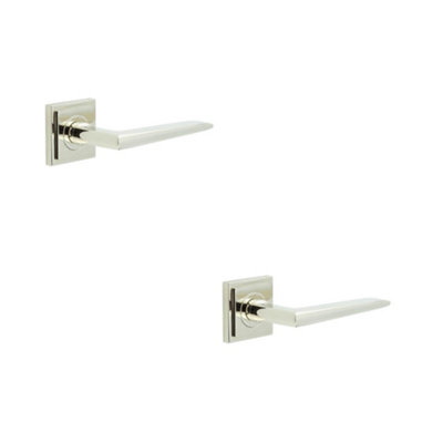 2 PACK Elegant Polished Nickel Door Handle on Square Rose Solid Brass - Interior Handle