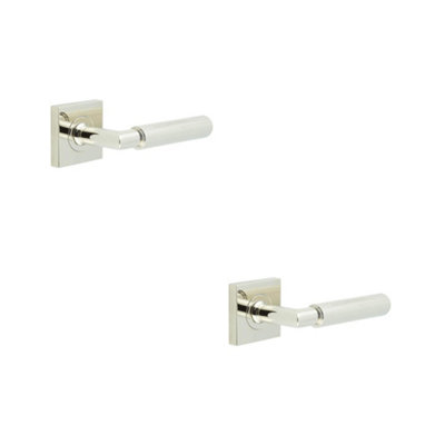 2 PACK Elegant Polished Nickel Door Handle on Square Rose - Solid Brass Interior Handle