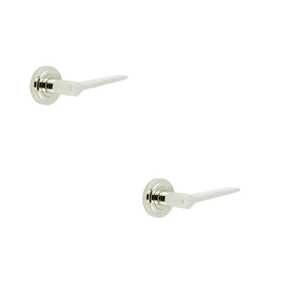 2 PACK Elegant Polished Nickel Door Handle on Stepped Rose for Classic and Modern Interiors - Solid Brass Interior Handle