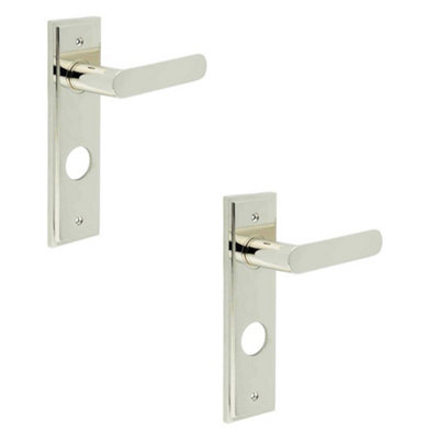 2 PACK Elegant Polished Nickel Door Handle with Backplate for Bathrooms and More - Solid Brass Interior Handle