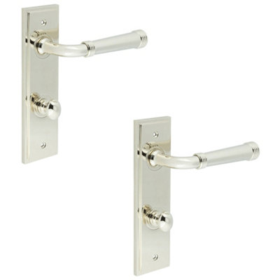 2 PACK Elegant Polished Nickel Door Handle with Backplate for Bathrooms - Solid Brass Interior Handle