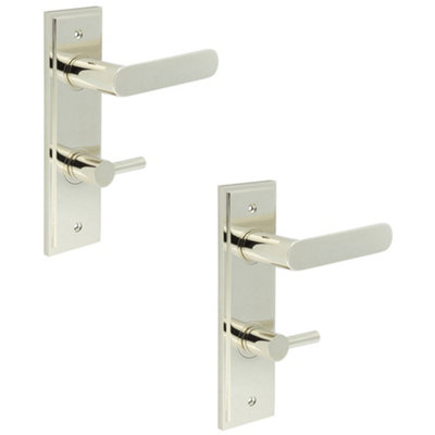 2 PACK Elegant Polished Nickel Door Handle with Backplate for Bathrooms - Solid Brass WC Handle