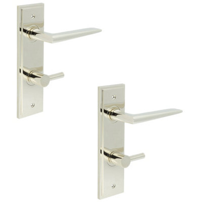 2 PACK Elegant Polished Nickel Door Handle with Turn Release for Bathrooms - Solid Brass Interior Handle