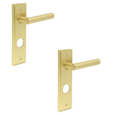 2 PACK Elegant Satin Brass Bathroom Door Handle with Versatile Backplate Options - Solid Brass Interior Lever