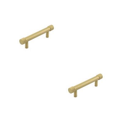 2 PACK Elegant Satin Brass Cabinet Handle - 96mm Ctrs for Stylish Interiors - Kitchen Drawer Pull Handle